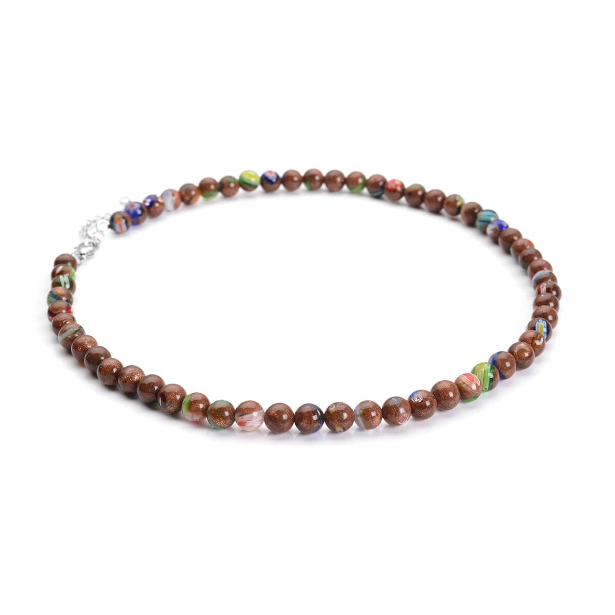 Murano Style on Golden Sandstone 7-9mm Beaded Necklace (18-20 Inches) in Stainless Steel 183.00 ctw image number 2