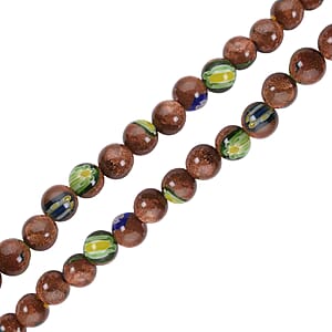Murano Style on Golden Sandstone 183.00 ctw 7-9mm Beaded Necklace in Stainless Steel 18-20 Inches, Tarnish-Free, Waterproof, Sweat Proof Jewelry