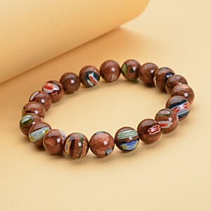 Murano Style on Golden Sandstone 122.50 ctw Beaded Stretch Bracelet