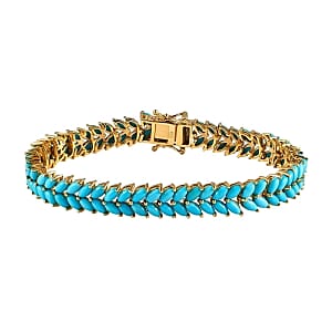 Sleeping Beauty Turquoise 17.05 ctw Cluster Bracelet in 14K Yellow Gold Over Sterling Silver (7.5 In) (14.96 g)