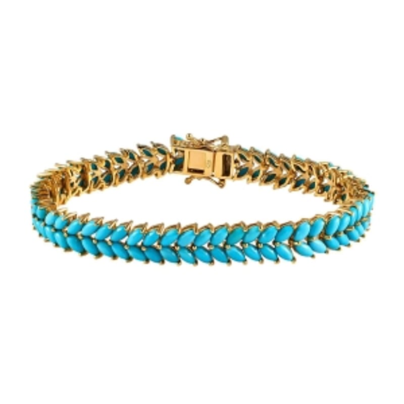 Sleeping Beauty Turquoise 17.05 ctw Cluster Bracelet in 14K Yellow Gold Over Sterling Silver (7.5 In) (14.96 g)