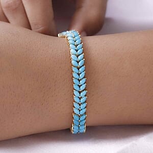 Sleeping Beauty Turquoise 17.05 ctw Cluster Bracelet in 14K Yellow Gold Over Sterling Silver (7.5 In) (14.96 g)