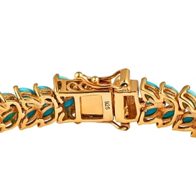 Sleeping Beauty Turquoise 17.05 ctw Cluster Bracelet in 14K Yellow Gold Over Sterling Silver (7.5 In) (14.96 g)