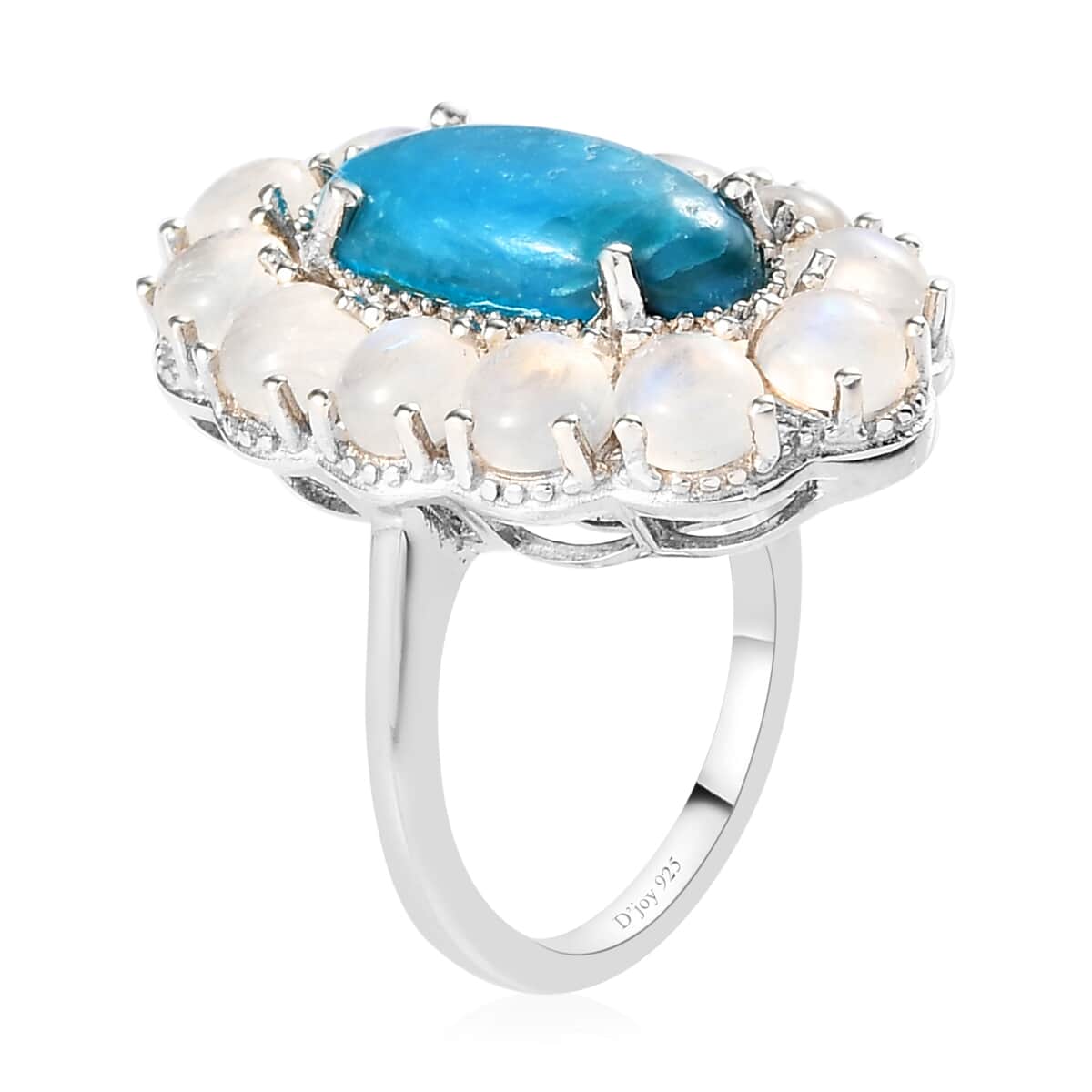 PREMUIM PERUVIAN OPALINA, MOONSTONE,RING IN PLATINUM fashion OVER STERLING SILVER SIZE 6