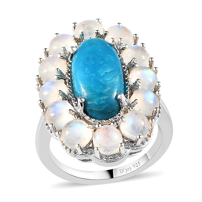 Premium Peruvian Opalina and Moon Glow Moonstone Cocktail Ring in Platinum Over Sterling Silver (Size 7.0) 6.35 ctw