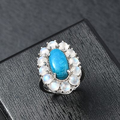 Premium Peruvian Opalina and Moon Glow Moonstone Cocktail Ring in Platinum Over Sterling Silver (Size 7.0) 6.35 ctw
