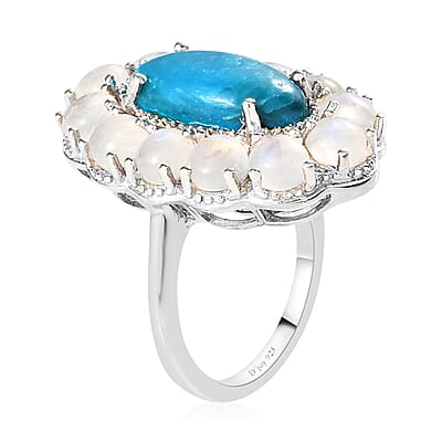 Premium Peruvian Opalina and Moon Glow Moonstone Cocktail Ring in Platinum Over Sterling Silver (Size 7.0) 6.35 ctw