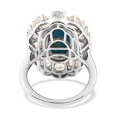 Premium Peruvian Opalina and Moon Glow Moonstone Cocktail Ring in Platinum Over Sterling Silver (Size 7.0) 6.35 ctw