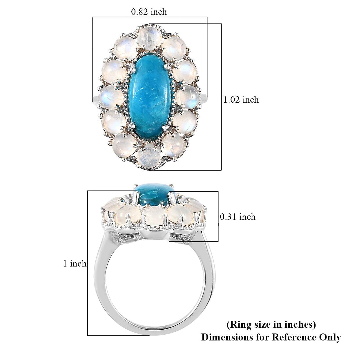 Premium Peruvian Opalina and Moon Glow Moonstone Cocktail Ring in Platinum Over Sterling Silver (Size 7.0) 6.35 ctw