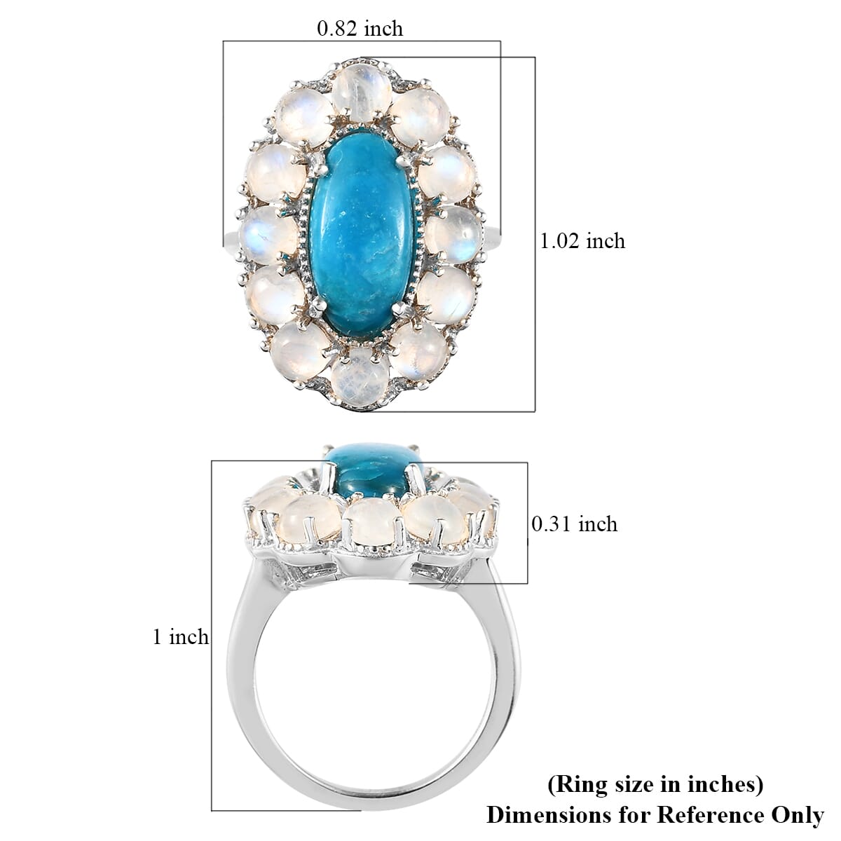 Premium Peruvian Opalina and Moon Glow Moonstone Cocktail Ring in Platinum Over Sterling Silver (Size 9.0) 6.35 ctw image number 5