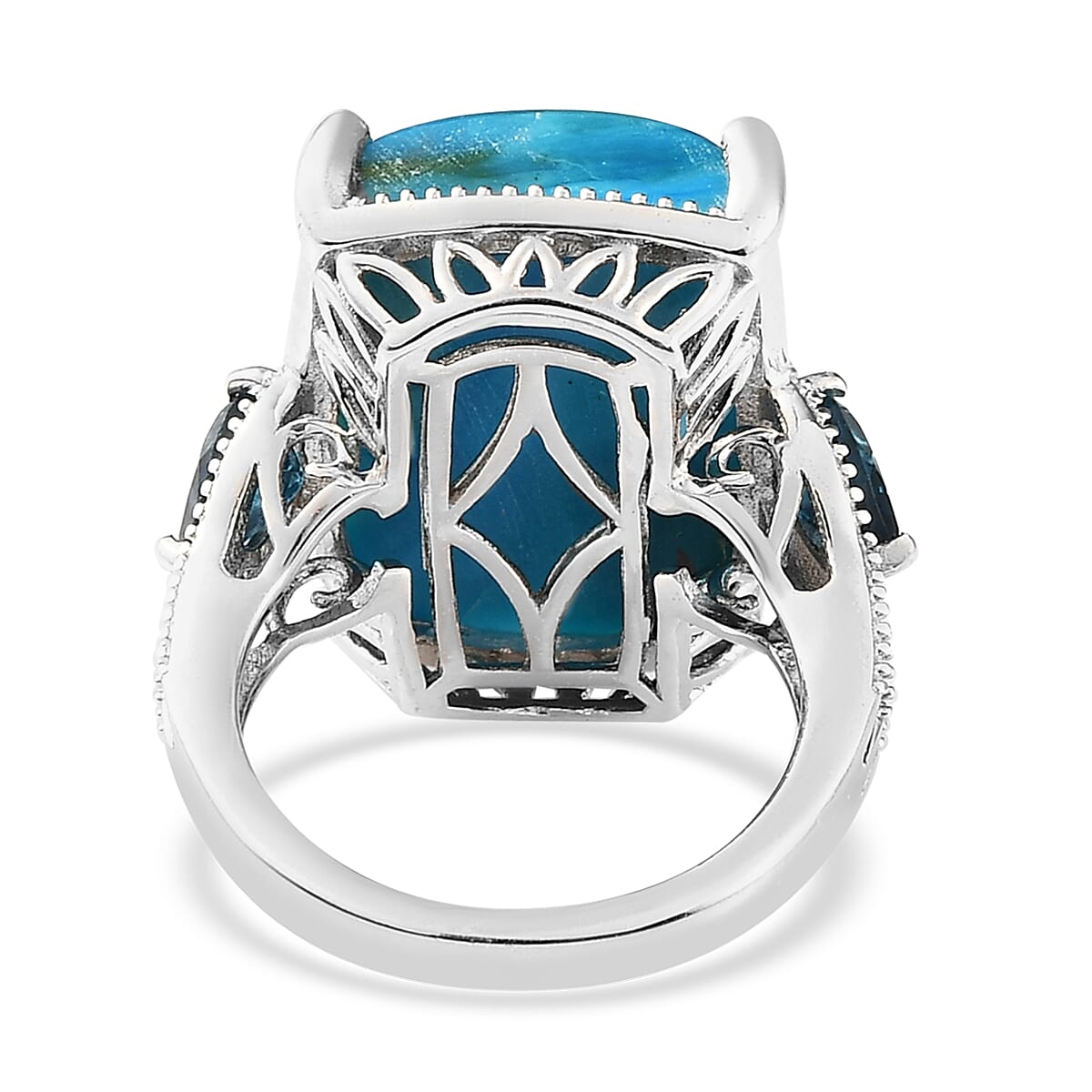 Premium Peruvian Opalina and London Blue Topaz Ring in Platinum Over Sterling Silver 12.35 ctw image number 4