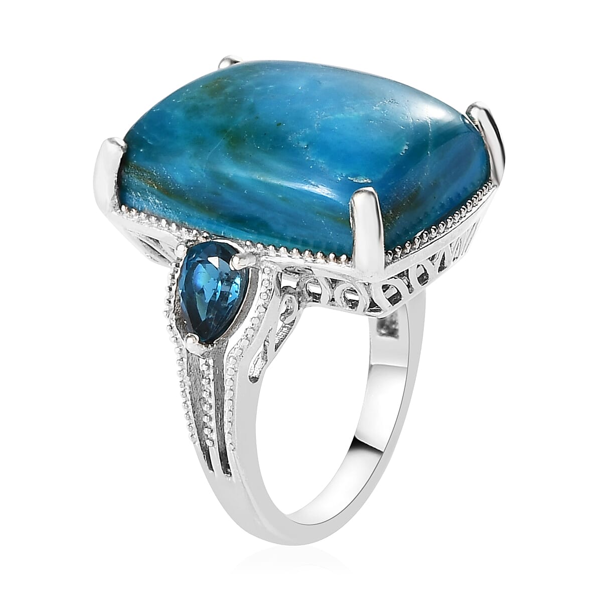 Premium Peruvian Opalina and London Blue Topaz Ring in Platinum Over Sterling Silver (Size 6.0) 12.35 ctw image number 3