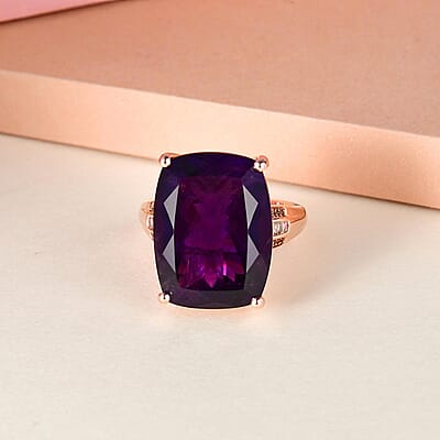 AAA Amethyst and Natural Champagne Diamond Ring in Vermeil Rose Gold Over Sterling Silver (Size 10.0) 19.65 ctw