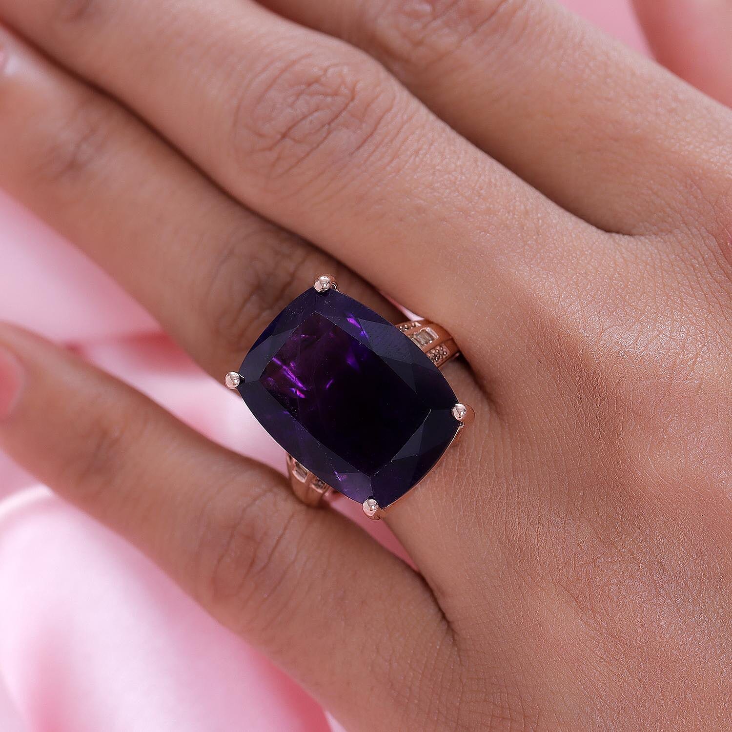 AAA Amethyst and Natural Champagne Diamond Ring in Vermeil Rose Gold Over Sterling Silver (Size 10.0) 19.65 ctw