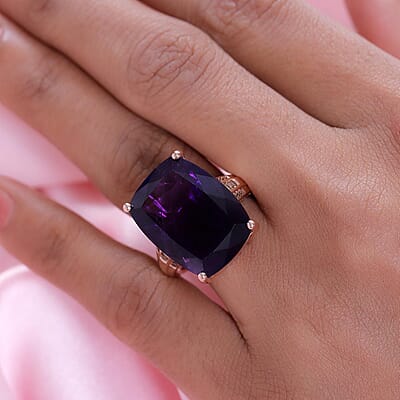 AAA Amethyst and Natural Champagne Diamond Ring in Vermeil Rose Gold Over Sterling Silver (Size 10.0) 19.65 ctw