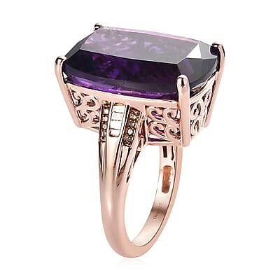 AAA Amethyst and Natural Champagne Diamond Ring in Vermeil Rose Gold Over Sterling Silver (Size 10.0) 19.65 ctw