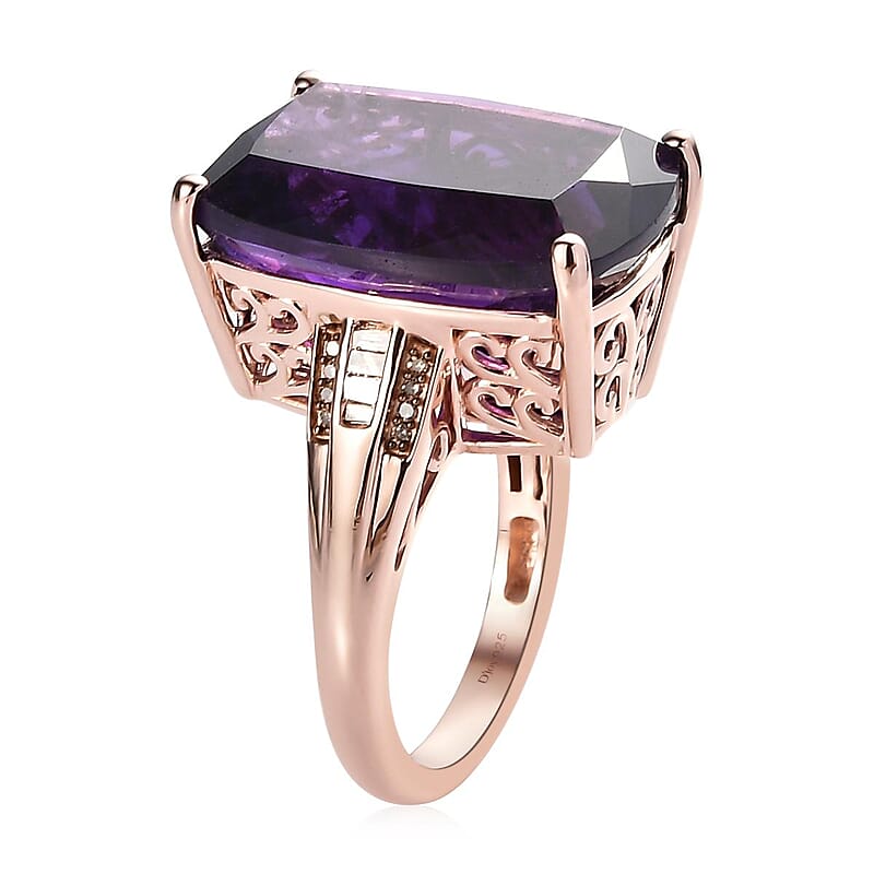 AAA Amethyst and Natural Champagne Diamond Ring in Vermeil Rose Gold Over Sterling Silver (Size 10.0) 19.65 ctw