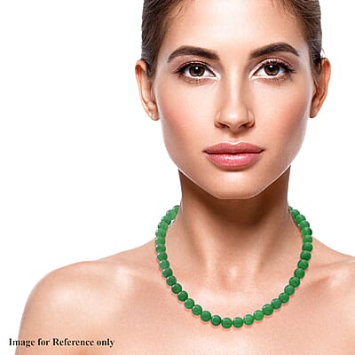 Green Onyx 10mm Beaded Necklace 18 Inches in Sterling Silver 250.00 ctw