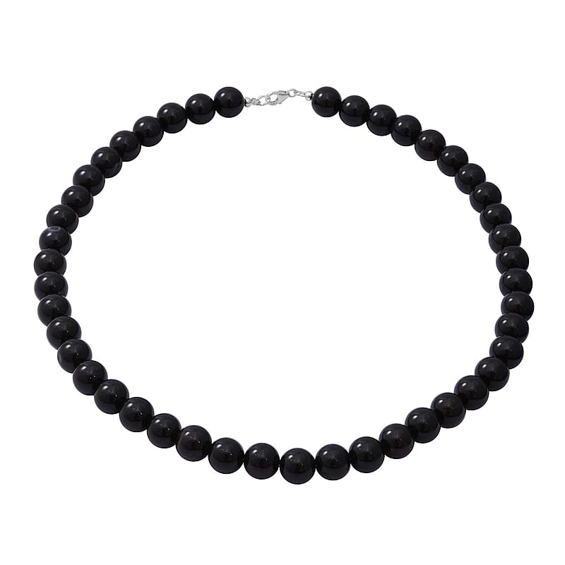 Black Onyx Beaded Necklace 18 Inches in Sterling Silver 250.00 ctw
