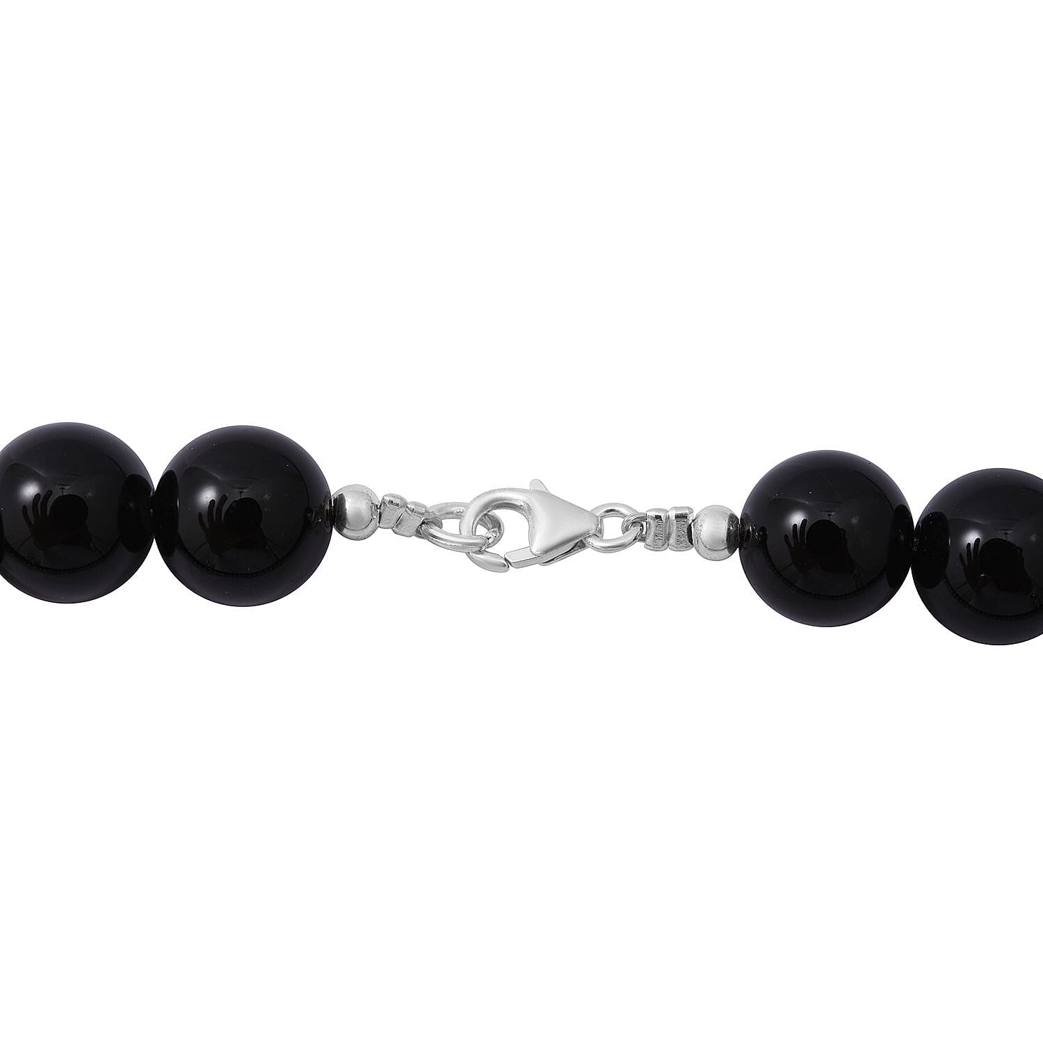 Black Onyx Beaded Necklace 18 Inches in Sterling Silver 250.00 ctw
