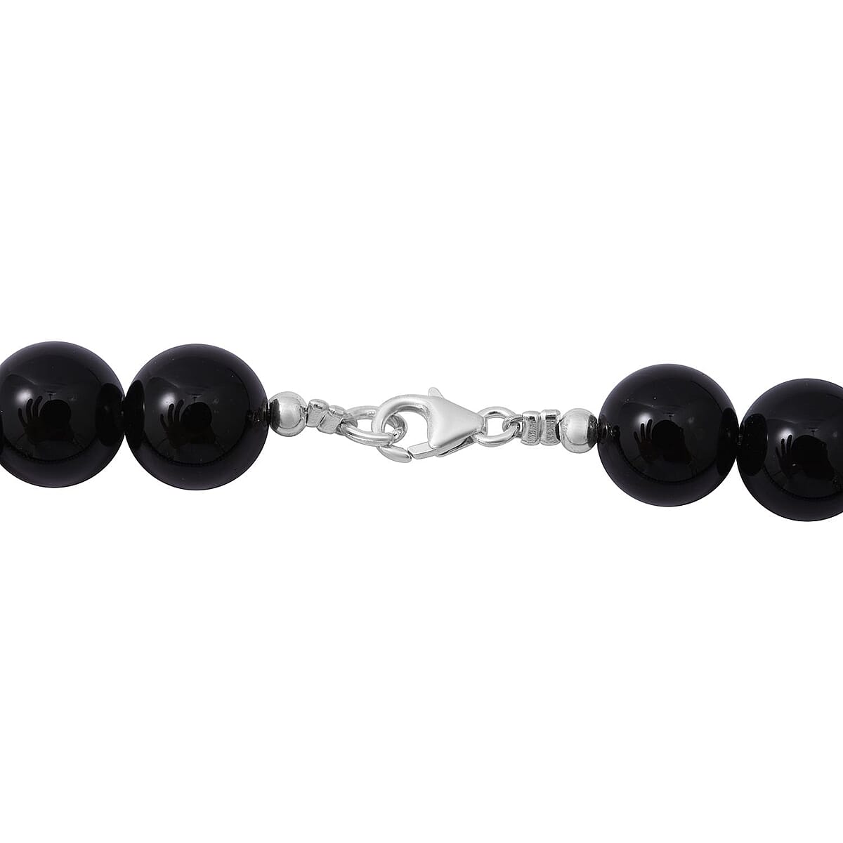 Black Onyx Beaded Necklace 18 Inches in Sterling Silver 250.00 ctw image number 3