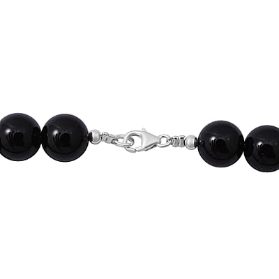 Black Onyx Beaded Necklace 18 Inches in Sterling Silver 250.00 ctw