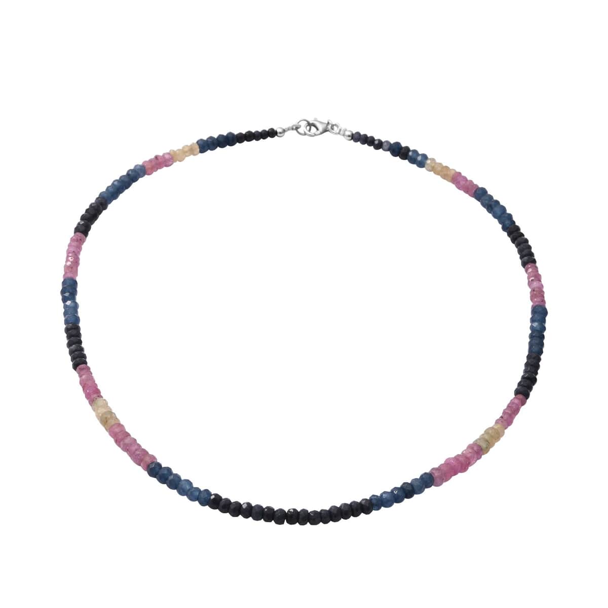 Multi Sapphire Beaded Necklace 18 Inches in Sterling Silver 110.00 ctw image number 0