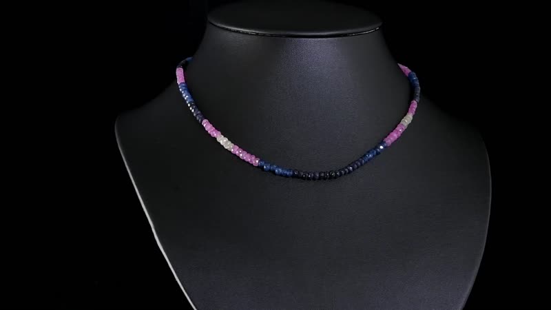 Multi Sapphire Beaded Necklace 18 Inches in Sterling Silver 110.00 ctw