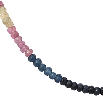 Multi Sapphire Beaded Necklace 18 Inches in Sterling Silver 110.00 ctw