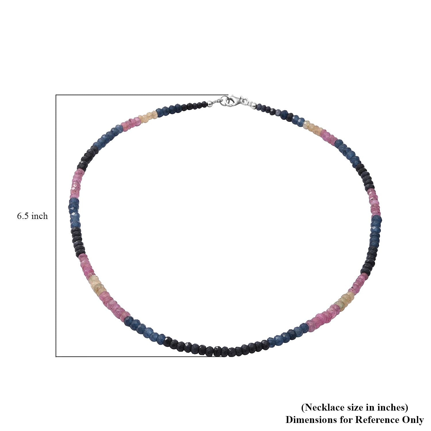 Multi Sapphire Beaded Necklace 18 Inches in Sterling Silver 110.00 ctw