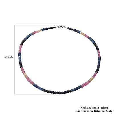 Multi Sapphire Beaded Necklace 18 Inches in Sterling Silver 110.00 ctw
