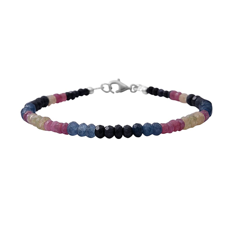 Multi Sapphire Beaded Bracelet in Sterling Silver (7.25 In) 24.00 ctw