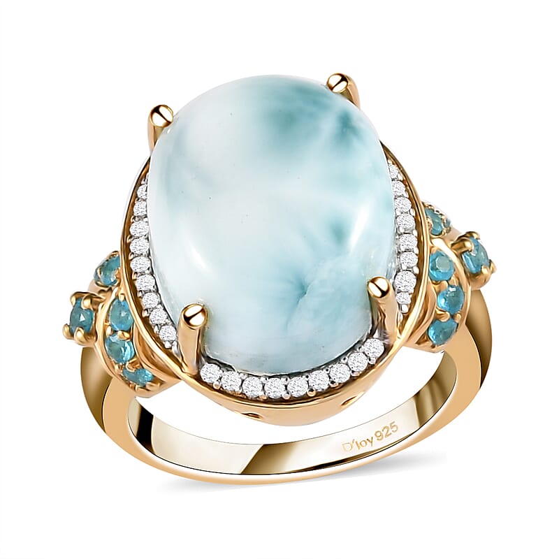 Larimar and Multi Gemstone Ring in Vermeil Yellow Gold Over Sterling Silver (Size 10.0) 10.75 ctw
