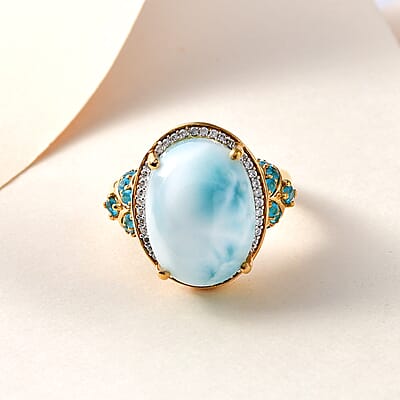 Larimar and Multi Gemstone Ring in Vermeil Yellow Gold Over Sterling Silver (Size 10.0) 10.75 ctw