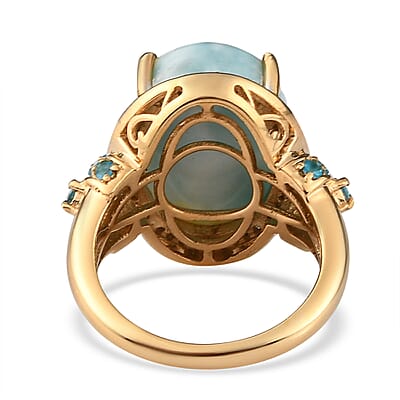 Larimar and Multi Gemstone Ring in Vermeil Yellow Gold Over Sterling Silver (Size 10.0) 10.75 ctw
