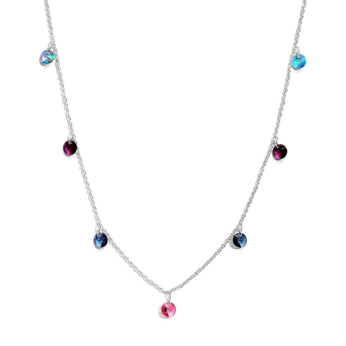 Multi Color Crystal Station Necklace 18 Inches in Sterling Silver image number 0