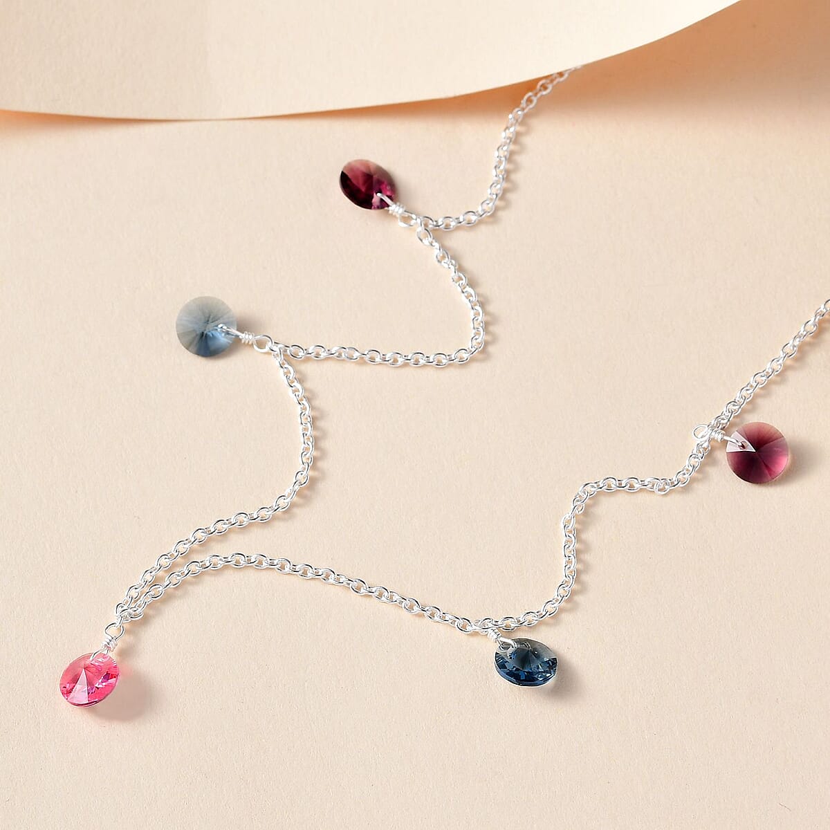 Multi Color Crystal Station Necklace 18 Inches in Sterling Silver image number 1