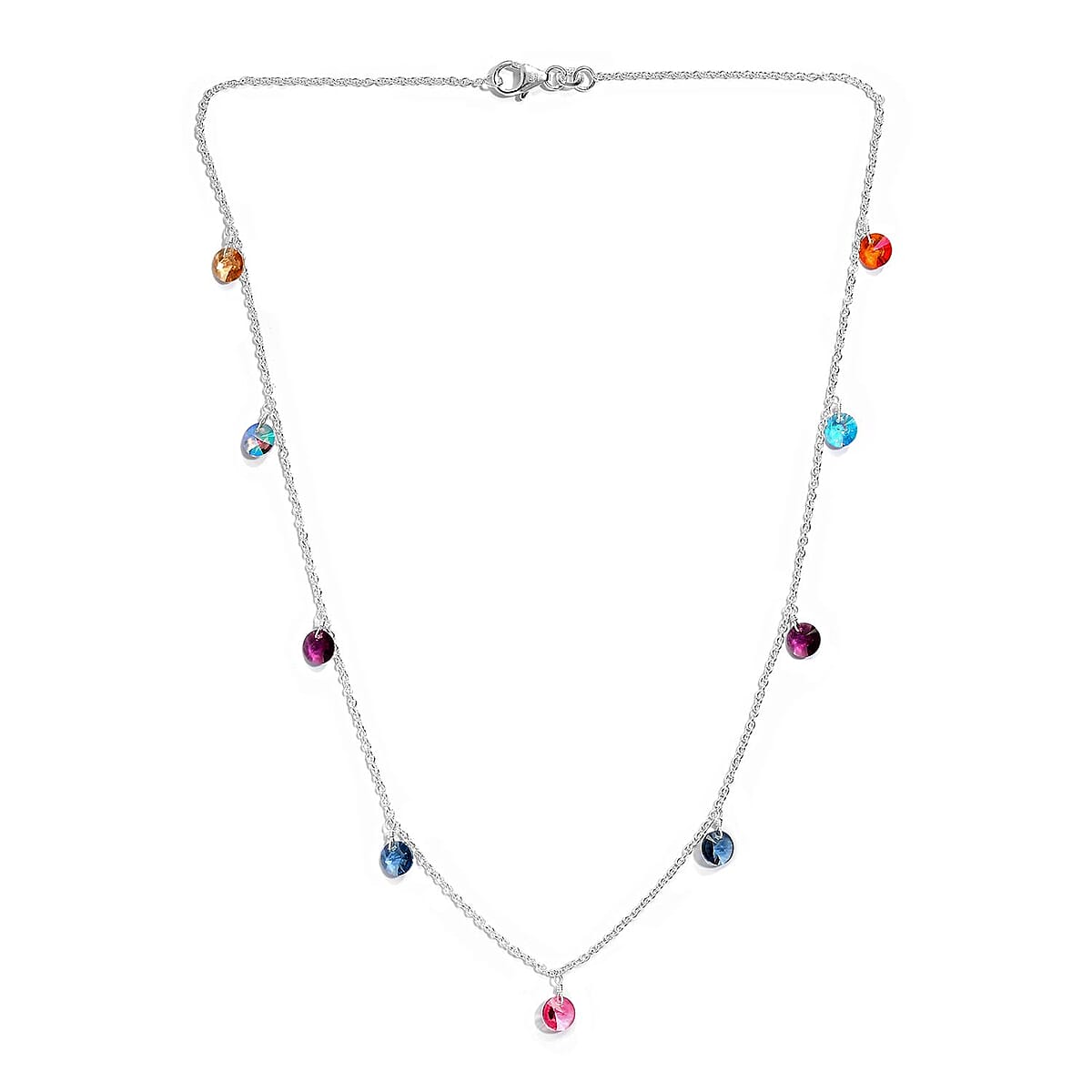 Multi Color Crystal Station Necklace 18 Inches in Sterling Silver image number 3
