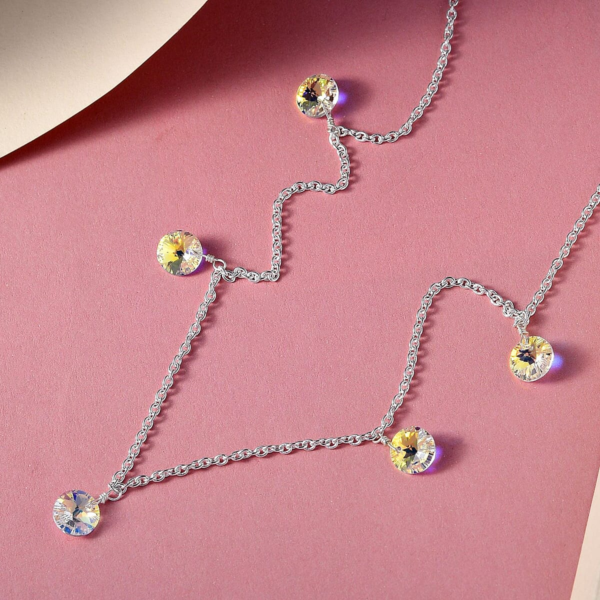 Aurora Borealis Crystal Station Necklace 18 Inches in Sterling Silver image number 1