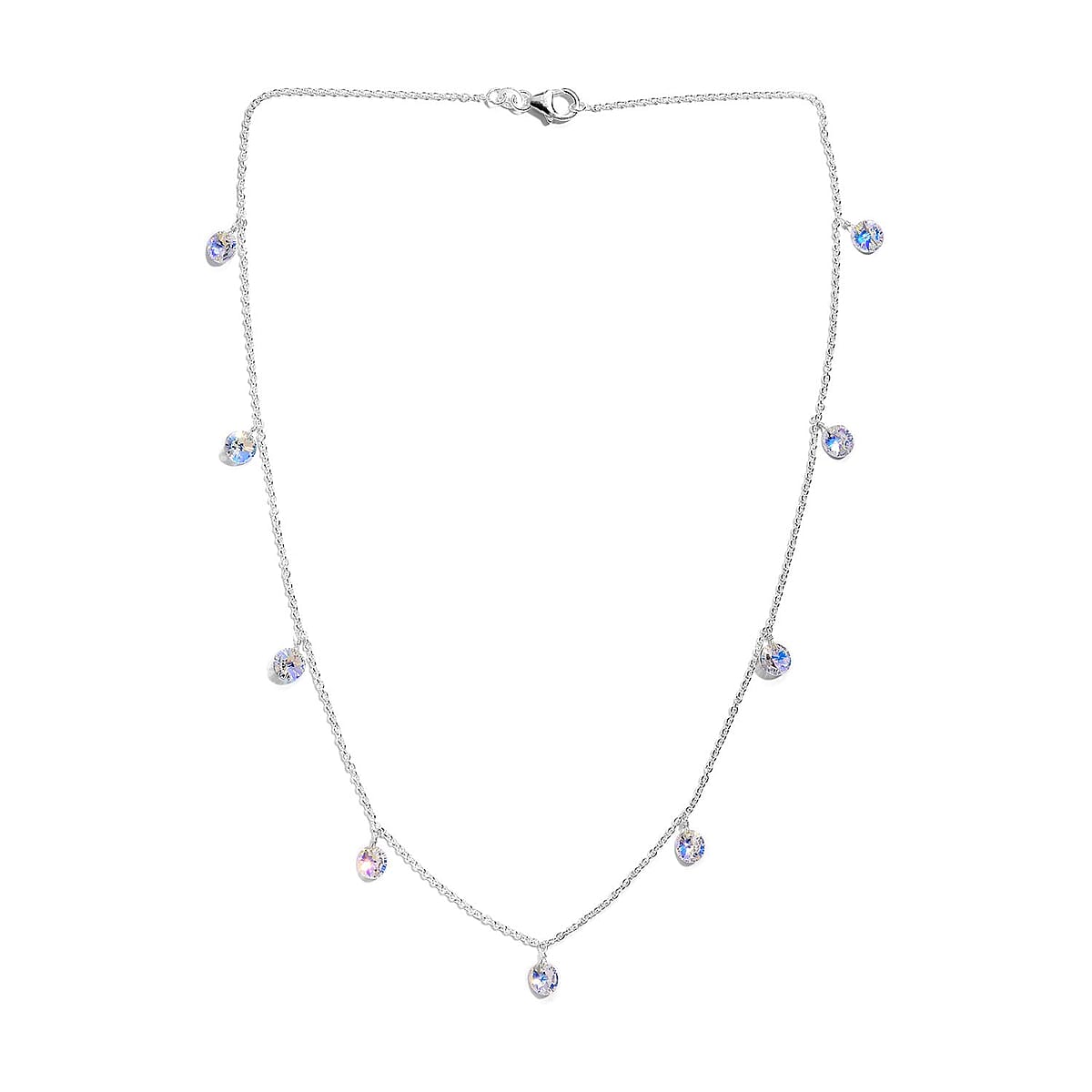 Aurora Borealis Crystal Station Necklace 18 Inches in Sterling Silver image number 3