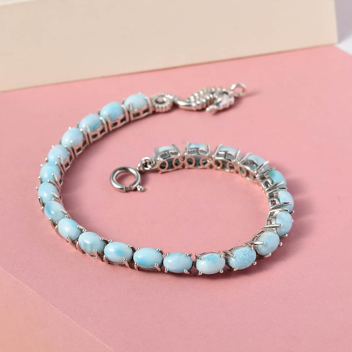 Larimar Tennis Bracelet with Sea Horse in Platinum Over Sterling Silve (7.25 In) 17.35 ctw (Del. in 7-10 Days) image number 1