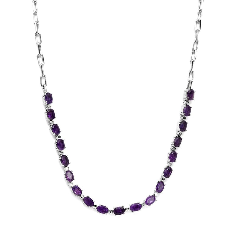 Amethyst Paper 8.35 ctw Clip Chain Necklace in Platinum Bond and Stainless Steel 20 Inches