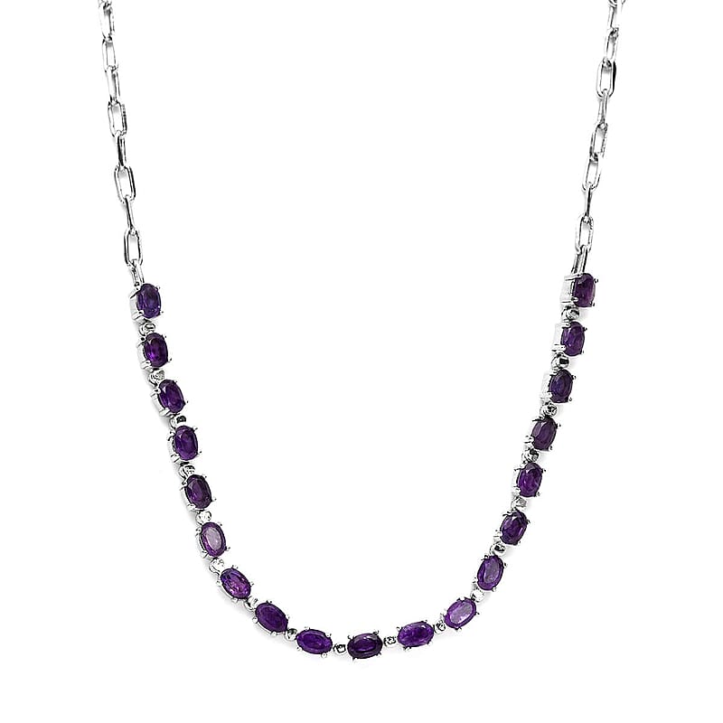 Amethyst 8.35 ctw Paper Clip Chain Necklace in Platinum Bond and Stainless Steel 20 Inches, Tarnish-Free, Waterproof, Sweat Proof Jewelry