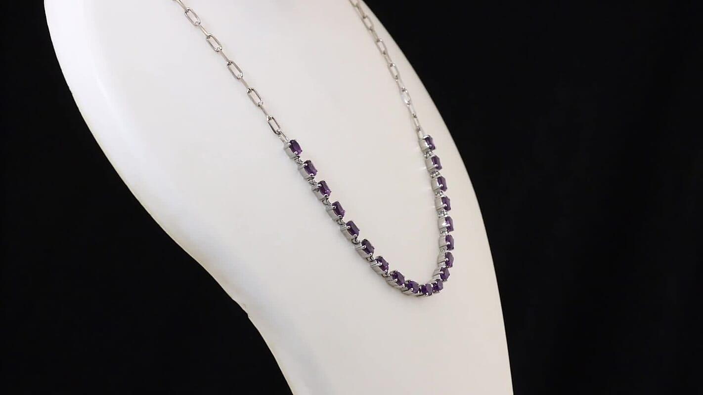 Multi Gemstone Paper Clip Chain Necklace 20 Inches in Platinum Bond and Stainless Steel 9.50 ctw
