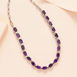 Amethyst 8.35 ctw Paper Clip Chain Necklace in Platinum Bond and Stainless Steel 20 Inches, Tarnish-Free, Waterproof, Sweat Proof Jewelry