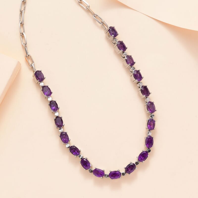 Amethyst Paper 8.35 ctw Clip Chain Necklace in Platinum Bond and Stainless Steel 20 Inches