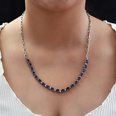 Amethyst 8.35 ctw Paper Clip Chain Necklace in Platinum Bond and Stainless Steel 20 Inches, Tarnish-Free, Waterproof, Sweat Proof Jewelry