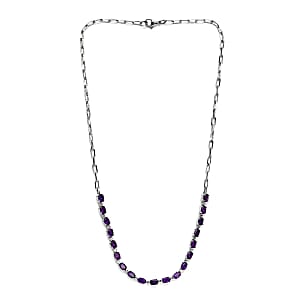 Amethyst 8.35 ctw Paper Clip Chain Necklace in Platinum Bond and Stainless Steel 20 Inches, Tarnish-Free, Waterproof, Sweat Proof Jewelry
