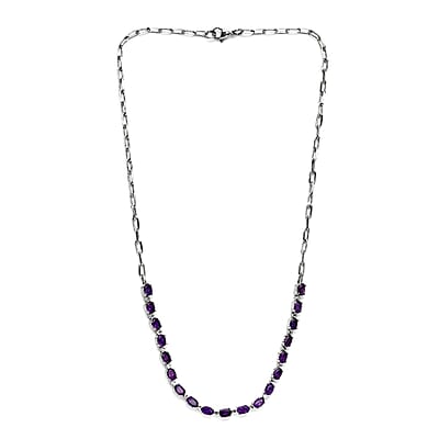 Amethyst 8.35 ctw Paper Clip Chain Necklace in Platinum Bond and Stainless Steel 20 Inches, Tarnish-Free, Waterproof, Sweat Proof Jewelry