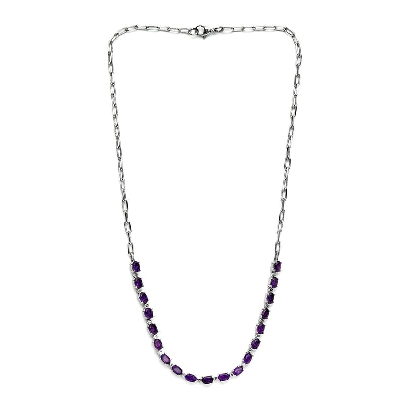 Amethyst Paper 8.35 ctw Clip Chain Necklace in Platinum Bond and Stainless Steel 20 Inches